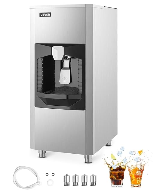VEVOR Ice Dispenser, Ice Storage Bin with 180 Lbs Storage Capacity, 20 Lbs/Min Automatic Ice Dispensing with Crusher, Height Adjustable Feet, for Commercial Ice Maker Machine, Restaurant and Hotel