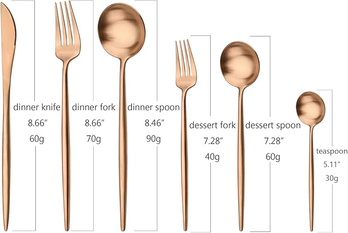 24Pcs Luxury Matte Black Flatware Set, 18/10 Stainless Steel Simple & Heavy Tableware Cutlery Set For Home Kitchen Wedding Restaurant Dinner, Service For 4 (Copper)