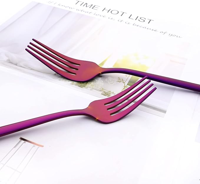 30Pcs Purple Simplicity Mirror Finished Cutlery Set, 18/0 Stainless Steel Daily Use Silverware Kitchen Home Restaurant Party Dessert Flatware Set Include Knife/Fork/Spoon, Service For 6