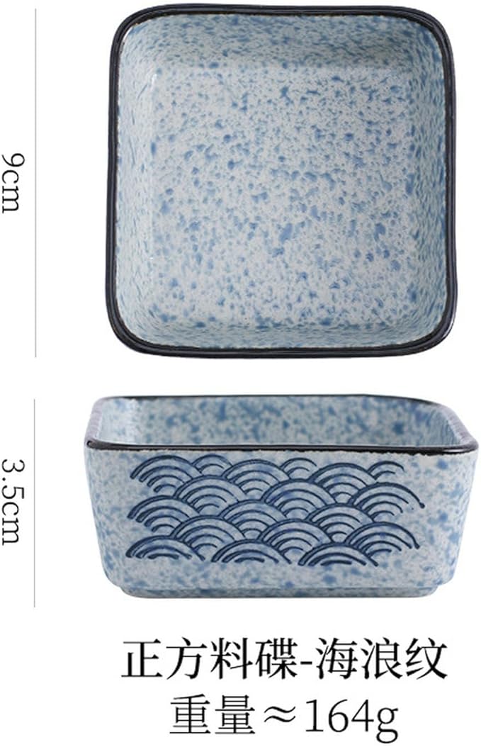 Japanese household ceramics simple underglaze color creative personality exquisite dishes-short square bowl (sea ripple)