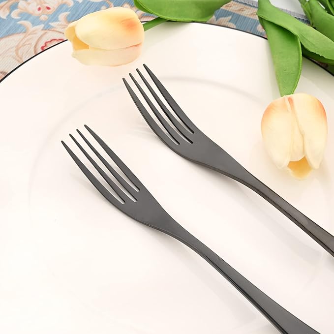 24-Piece 304 Silverware Set, Mirror Polish Serving Flatware Cutlery Set Include Steak Knife Fork Spoon, Wedding Kitchen Restaurant Utensils Daily Use, Service For 4, Black