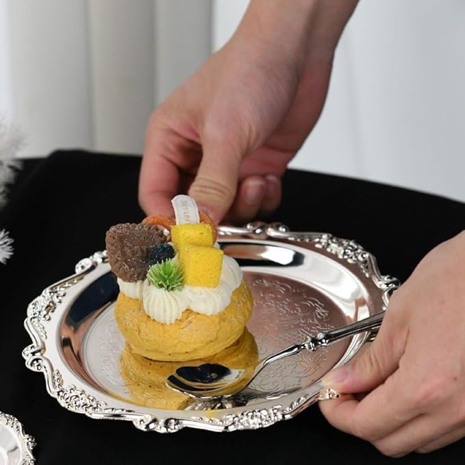 Metal Food Serving Trays Small Instrument Jewelry Tray Silver Fruit and Dessert Plates for Wedding, Hotel, Christmas Candy Display