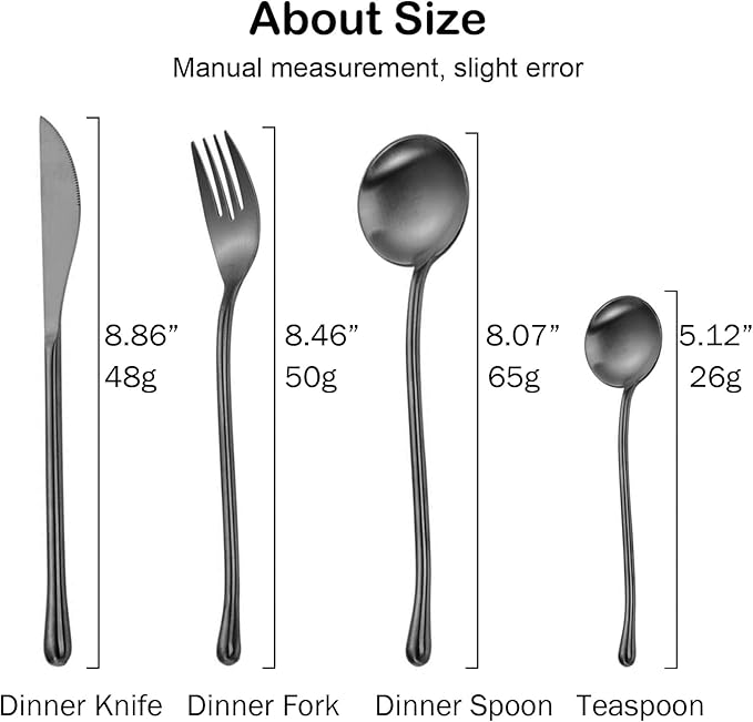 JASHII 304 Flatware Set Matte Black Silverware Set Satin Finished 18/8 Stainless Steel Cutlery Set with Round Handle 24 Piece Wedding Housewarming Gift Service for 6