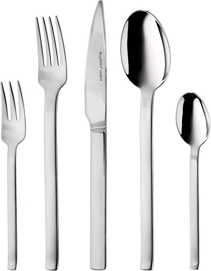 BergHOFF Essence 60Pc Flatware Set, 18/10 Stainless Steel, Ralph Kramer, Well-proportioned Look Precise, Harmonious, Silver