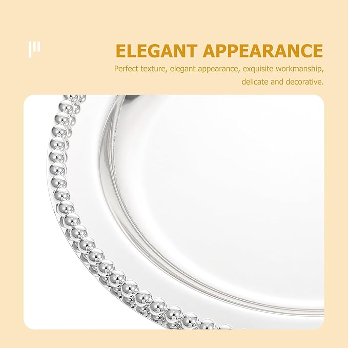 Metal Fruit Plate 25cm Silver Thickened Serving Tray for Dried Fruits Cupcakes Cookies Dessert Storage and Home Kitchen Entertaining