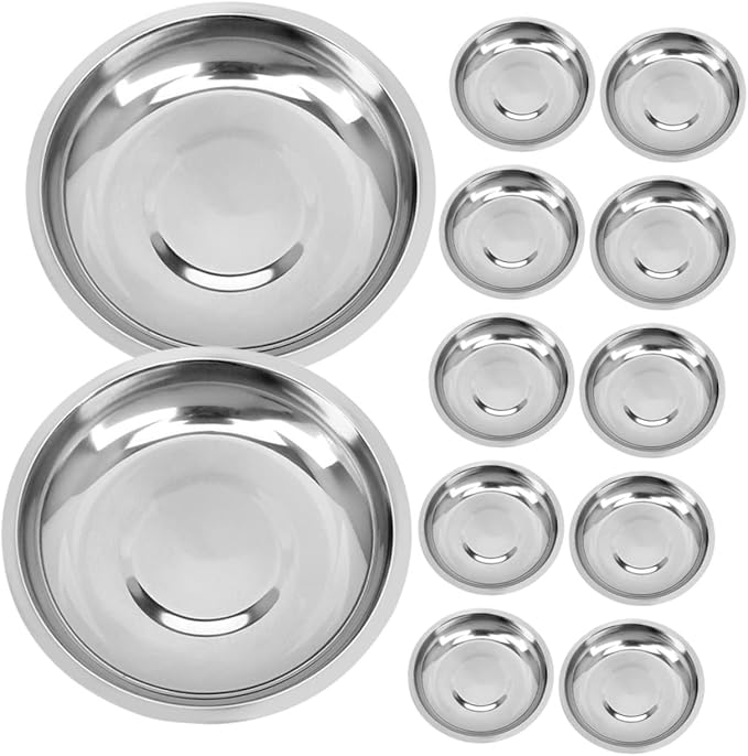 12pcs Stainless Steel Plate Vinegar Holders Salad Bowl Soy Mini Dipping Plates Stainless Steel Bowls Sauce Dipping Bowls Dipping Sauce Cups Appetizer Tray Seasoning Child Metal