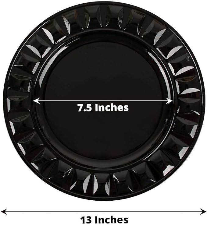 Efavormart 6 Pack | 13" Black Round Bejeweled Rim Plastic Dinner Serving Trays, Disposable Charger Plates