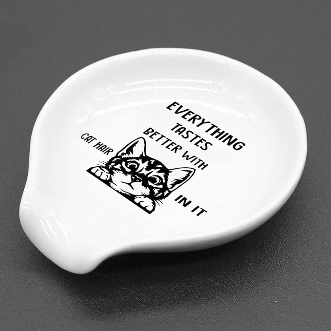 Funny Cat Spoon Rest-Cute Coffee Spoon Holder-Cafe Station Bar Accessories-Cat Hair In It Sign