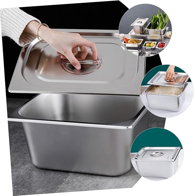 STOBAZA Stainless Steel Buffet Serving Tray with Lid Rectangular Food Pan for Catering Sturdy Kitchen Food Holder for Parties and Restaurants
