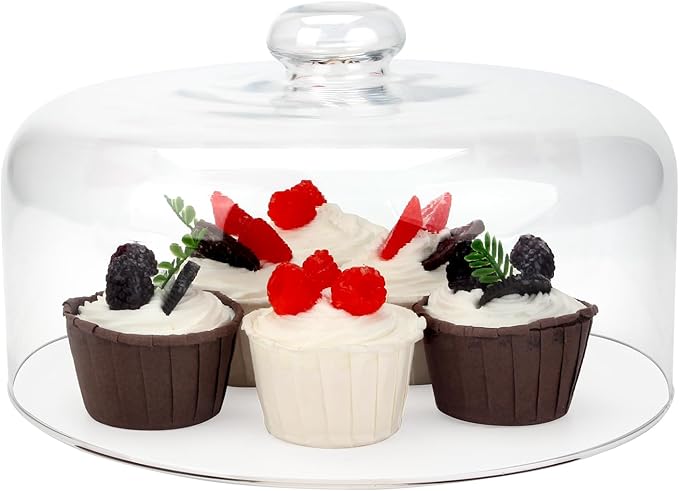 11 Inch Clear Cake Dome Cover, Glass Round Cake Stand Cover, Pastry Display Cloche for Food Plastic, Cake Cover Lid for Cake Stand Cake Plate Display Serving Platter (10 Inch - Glass)