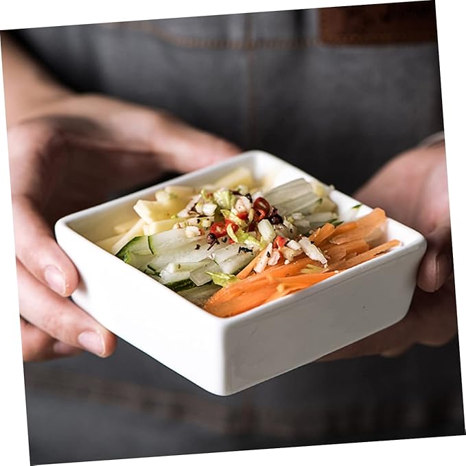 2pcs Square Mini Ceramic Seasoning Dishes Pure White Condiment Plates for Sauces and Appetizers for Entertaining and Dining