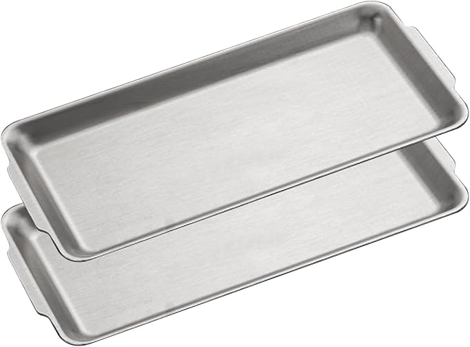 2 Pcs Serving Tray with Handles, Decorative Trays for Coffee Table, Stainless Steel Material, Non Stick Oil, Smooth and Easy to Clean(Silver,19x36CM/7x14IN)