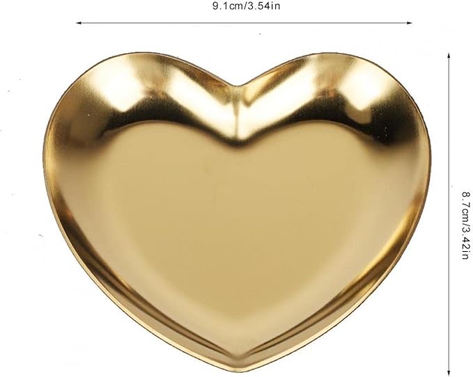 Stainless Steel Jewelry Tray, Heart Shaped Trinket Dish for Rings Earrings Necklaces Bracelet Watch Keys, Plate Tea Tray Fruit Tray Cosmetics Jewelry Organizer Box(Gold)