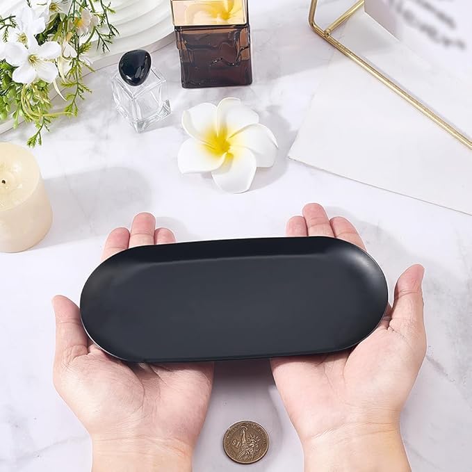 CRASPIRE 7 x 3.47 Inch Trinket Tray Stainless Steel Black Metal Small Oval Jewelry Trays Food Dish Storage Plate Cosmetics Organizer for Serving Platter Towel Jewelry Bathroom Clutter Decorations