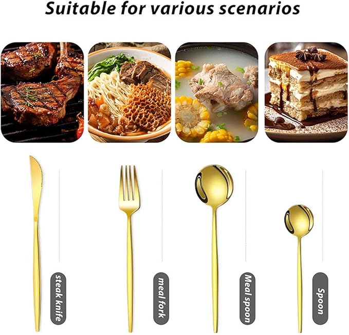 Flatware Service for 24 PCS, Knives Forks Spoon Set Serving for 6, Dishwasher Safe, for Tableware, Kitchen, Formal Events, Parties, Home, Hotel(Size:A,Color:Silver)