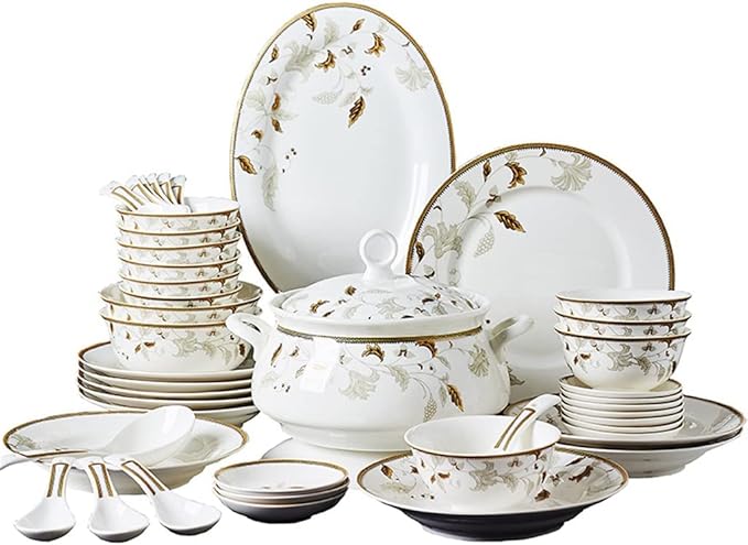 56 Pieces of European Tableware Bowls Plates Ceramic Sets Tableware Sets Kitchenware Sets