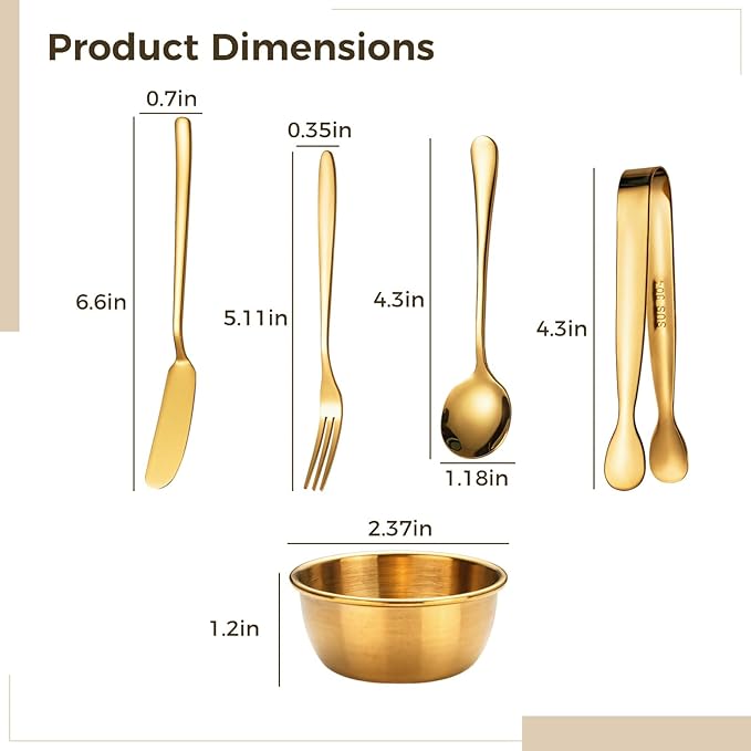20 Pcs Gold Charcuterie Board Serving Set, Stainless Steel Flatware with Spoons Forks Butter Knives Clips Bowls, Charcuterie Boards Utensils for Parties Picnics Barbecues