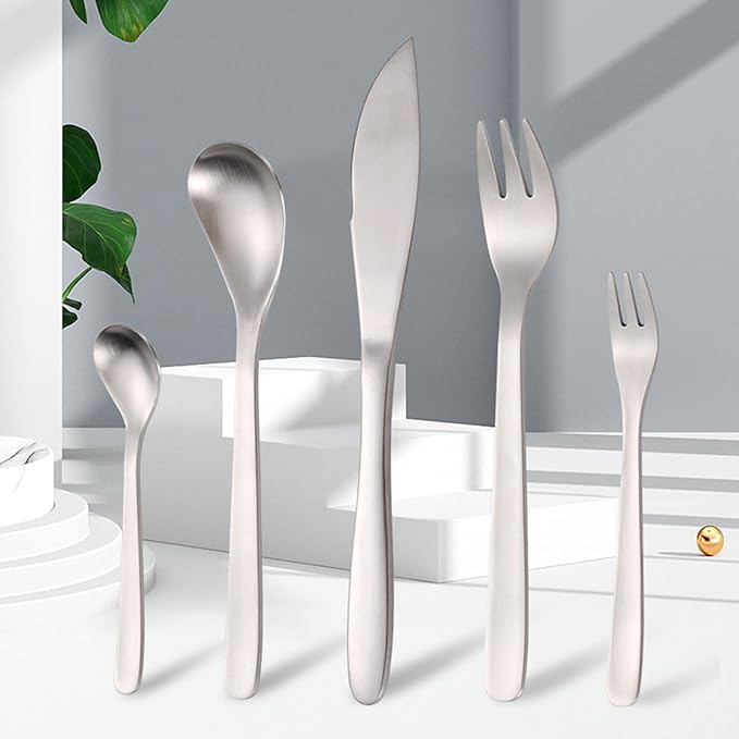 60-Piece Silverware,Service for 12，Japanese Creative Retro Western Stainless Steel Yanagi Knife, Fork and Spoon，Well Made，Dishwasher Safe，Ergonomic，Serving Set, Mirror Finish, Gift Box
