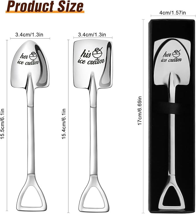 2 Pcs Engraved Ice Cream Shovel Gifts for Couples - His and Hers Stainless Steel Ice Cream Spoons Gifts for Him and Her - Christmas Engagement Anniversary Birthday Gifts for Couple Wife Girlfriend