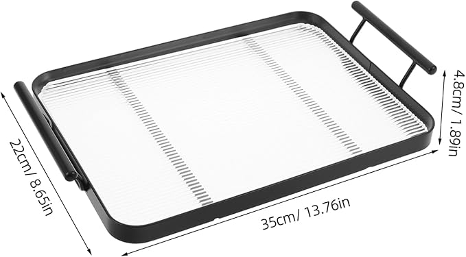 Cabilock Rectangular Serving Tray Acrylic Tea Drink Plate Handles Kitchen Table Decor Elegant Stripe Pattern Home Restaurant Use