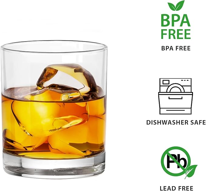 RÉΑLWÁY Whiskey Glasses Set of 6, 10 Oz Old Fashioned Glass Cocktail Glasses, Lowball Glasses Tumbler, Clear Glass Cups for Bourbon Whiskey Scotch Rum Juice, Whiskey Gifts for Men