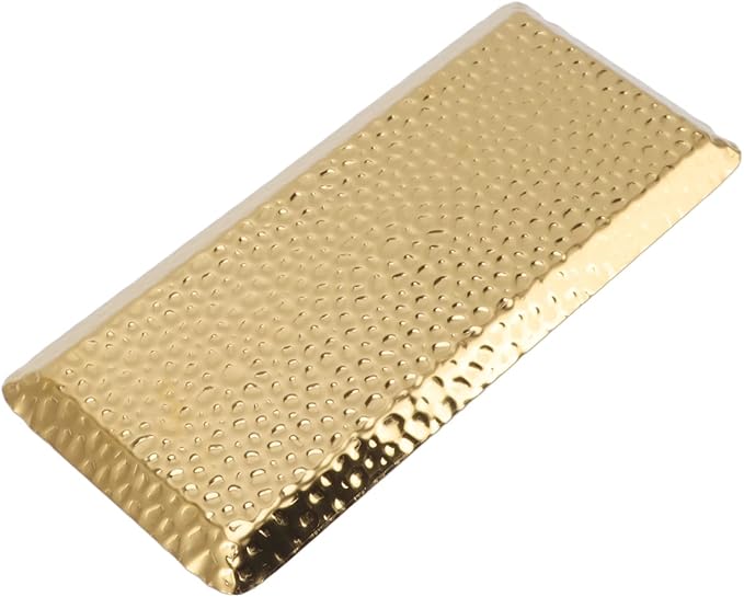Dioche 4x12 SilvStylish 25x11cm Hammered Stainless Steel Serving Tray - Multipurpose for Desserts, Fruits & Refreshments - Dishwasher Safe Elegance for Home & Restaurant (Gold)