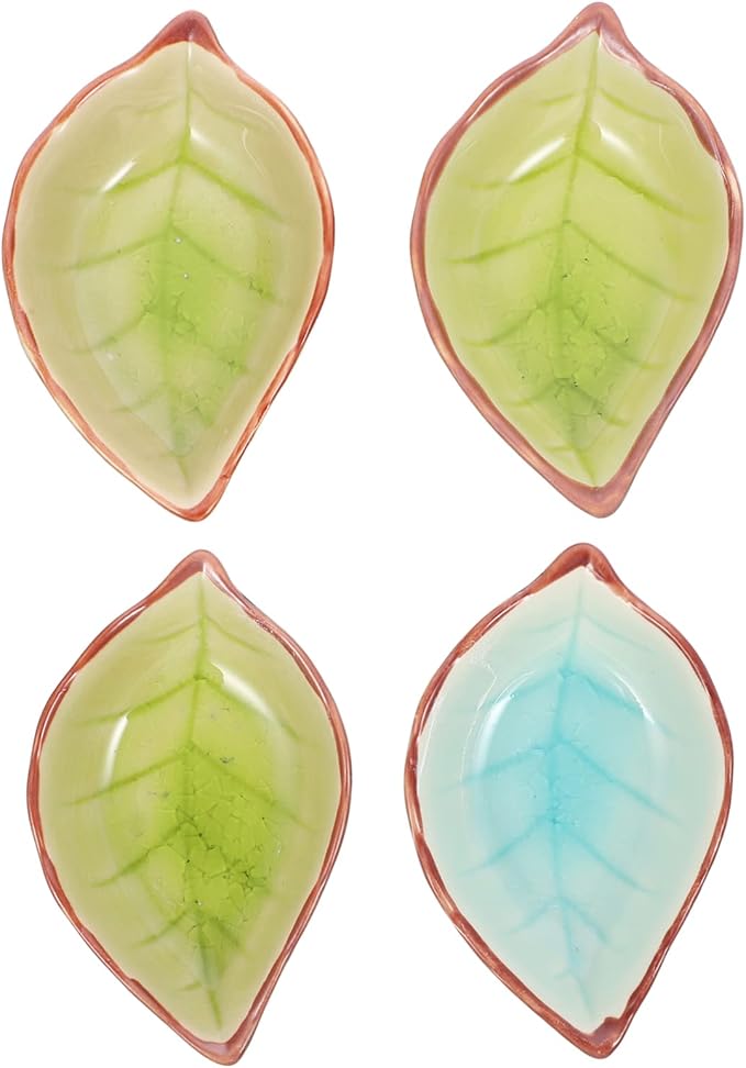 4pcs Leaf-shaped Ceramic Plates for Sauce Dips and Snacks Versatile Dessert and Seasoning Bowls Random Patterns Home Kitchen and Entertaining