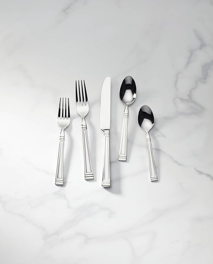 Lenox Esquire 65-Piece Flatware Set, 8.75 LB, Metallic,Silver