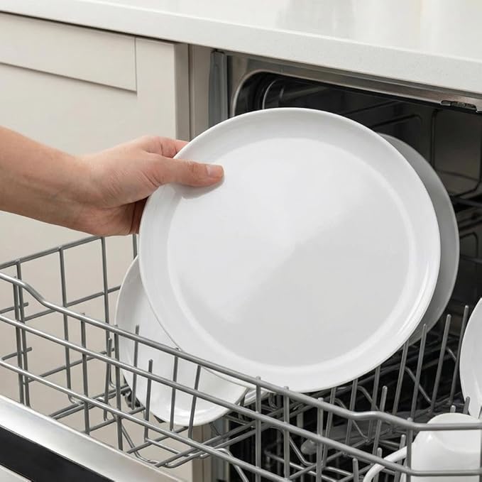 ONEderful Off-White Dinner Plates Set of 4-11 Inch Melamine Modern Flat Plates, Durable & Lightweight - Indoor & Outdoor Use, Perfect for Everyday Meals, BBQs, Weddings, Dishwasher Safe