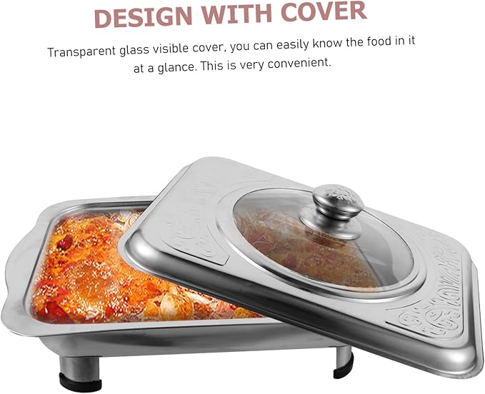 Ciieeo Buffet Foods Holder Stainless Steel Food Tray with Lid Rectangular Serving Dish for Buffet Catering and Parties Easy to Clean and for Entertaining