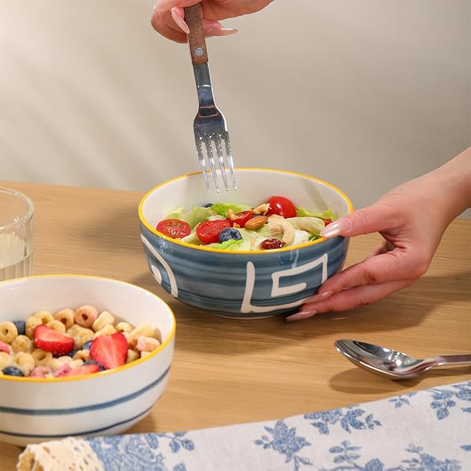 Yeacccng Ceramic Cereal Bowls Set of 4, 27 Oz Soup Bowls, 6 Inch Restaurant Style Cereal Bowl, Decorative Serving Bowls for Kitchen Decor, Scratch-Resistant, Lead-Free (6 Inch Cereal Bowls Set of 4)