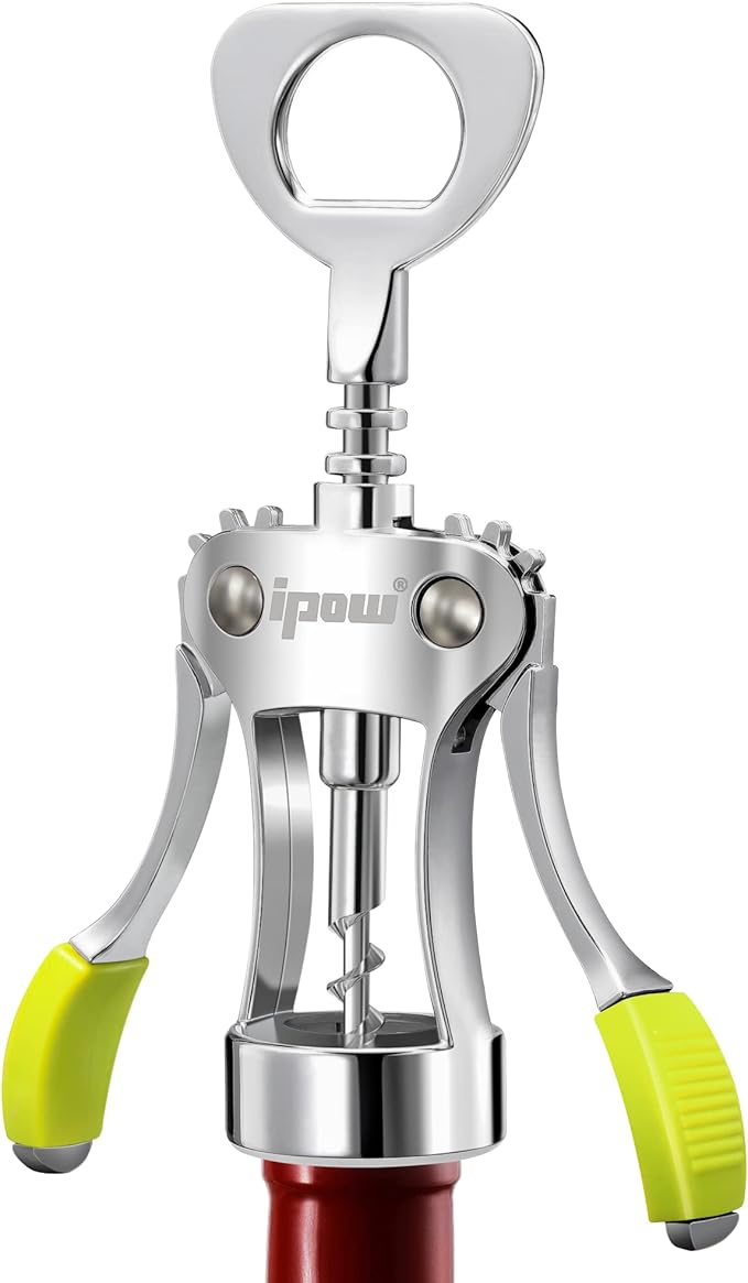 IPOW Wine Opener, Zinc Alloy Wine Bottle Opener, Wing Corkscrew Heavy Duty, Manual Multifunctional Cork Screw for Waiter, Green