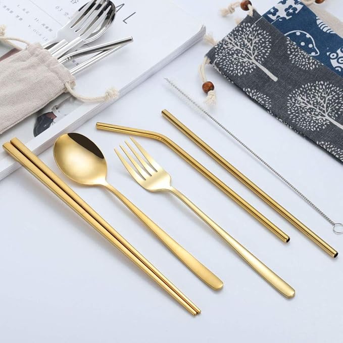 3pcs/6pcs Set Cutlery Dinnerware 304 Stainless Steel Flatware Set Tableware Dinner Spoon Fork Chopsticks Sucker Flatware Serving Sets (Colorful - 3pcs)