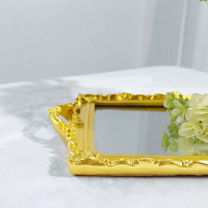 Efavormart Metallic Gold Resin Decorative Serving Tray - Rectangle Mirrored Vanity Tray - 15"x10"