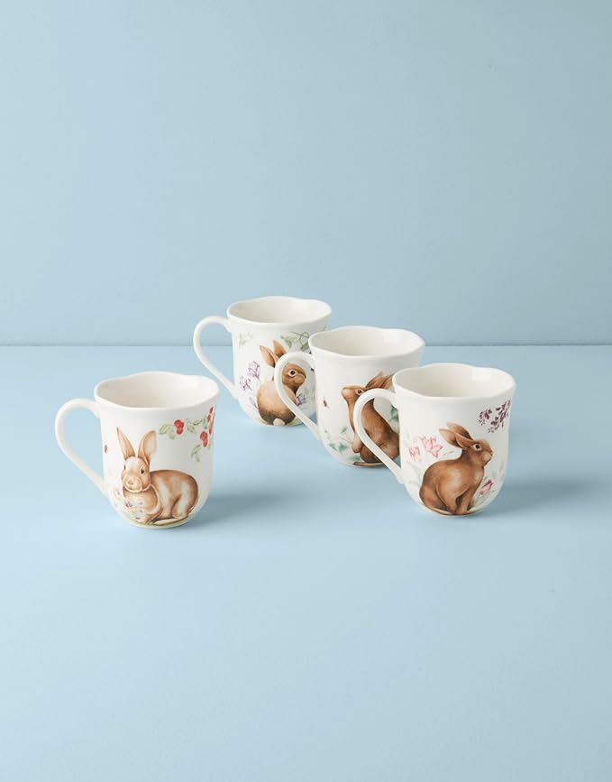Lenox 894154 Butterfly Meadow Bunny Mugs, Set of 4, Easter Drinkware