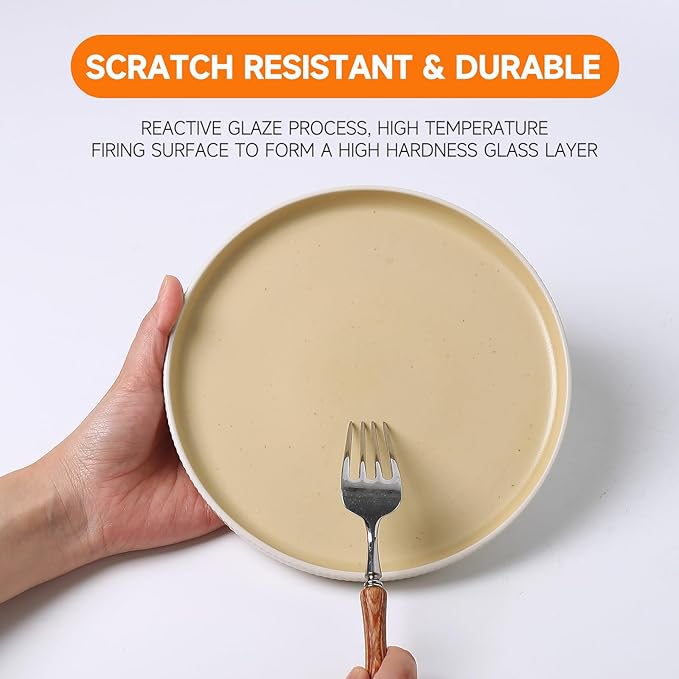 MONITO Ceramic Dinnerware Sets for 4, 18PCS Stoneware Plates and Bowls Sets, Reactive Glaze Dish Set, Chip and Scratch Resistant Double, Microwave and Dishwasher Safe, White Orange