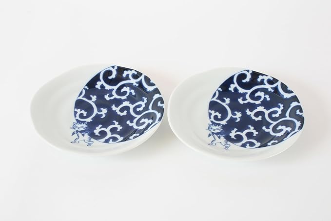 Mino ware Japanese Ceramics Pair Round Plate Japanese Cat (set of two) made in Japan GBS218 (Medium Flat, Furoshiki)