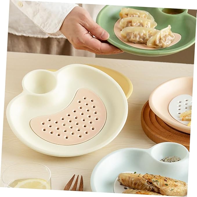 Healifty Draining Design Ceramic Plate Dumpling Dipping Dish Sauce Compartment Multi-purpose Serving Tray