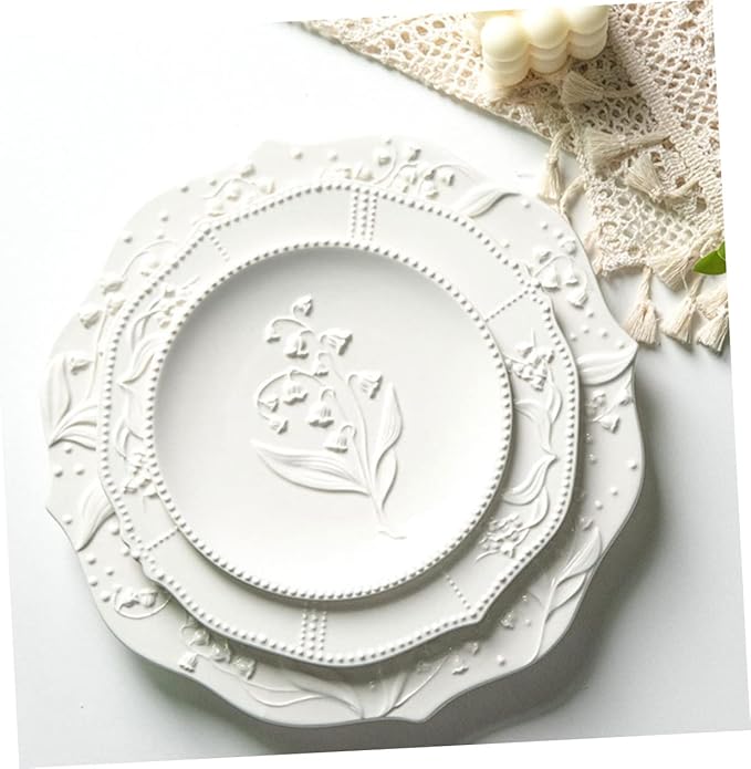 Cabilock American Style Embossed Ceramic Plate Multi-purpose Dish for Steak Desserts Food Storage Tray for Home Use Housewarming