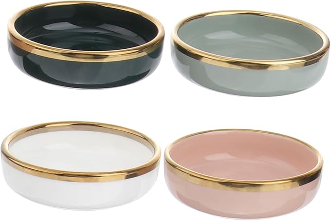 4Pcs Gold Rim Ceramic Sauce Dishes Appetizer Plates Dishwasher Safe for Seasoning Sauces Fruit Dishes Kitchen Supplies Random Color