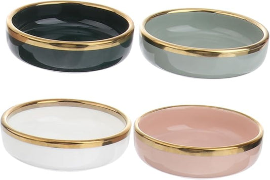 4Pcs Gold Rim Ceramic Sauce Dishes Appetizer Plates Dishwasher Safe for Seasoning Sauces Fruit Dishes Kitchen Supplies Random Color
