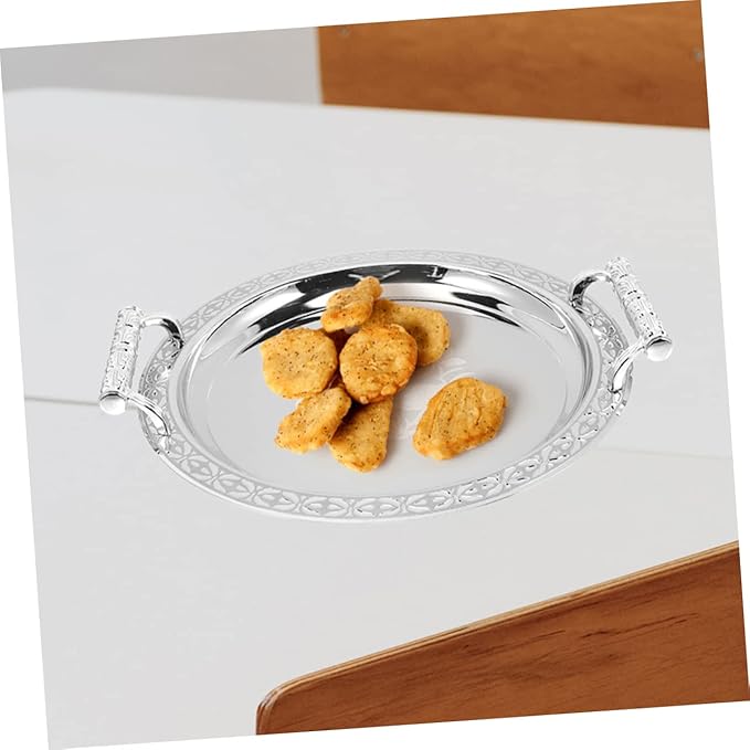 European Style Fruit Plate Silver Pattern Serving Tray Stainless Steel Dessert Tray for Home Party Snack Sharing Lightweight and Easy to Clean