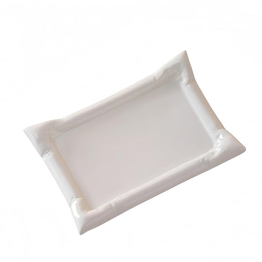 Ceramic Mini Pillow-Shaped Appetizer Plate, Small Decorative Snack Bowl & Jewelry Tray for Fruit, Candy, Rings, Vanity Decor, Cute Pillow Dish for Kitchen, Bathroom, Parties (A)