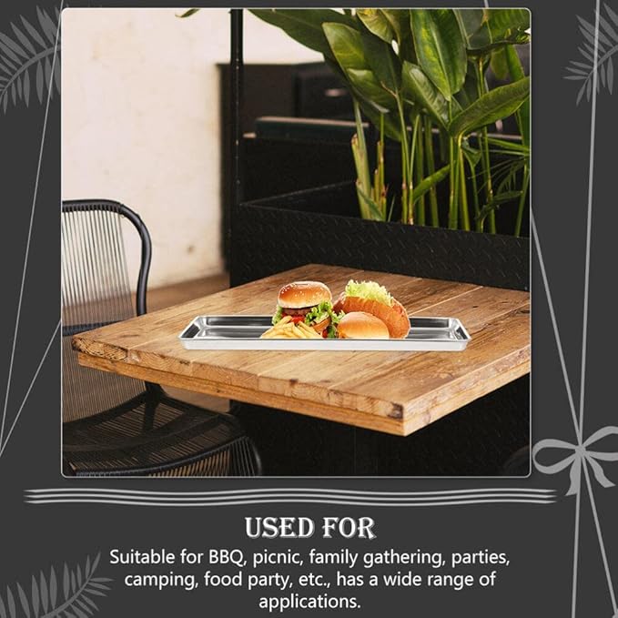 Sturdy Stainless Steel Plate Kitchen Supply Snack Food Plate Rectangular Chrome Tray