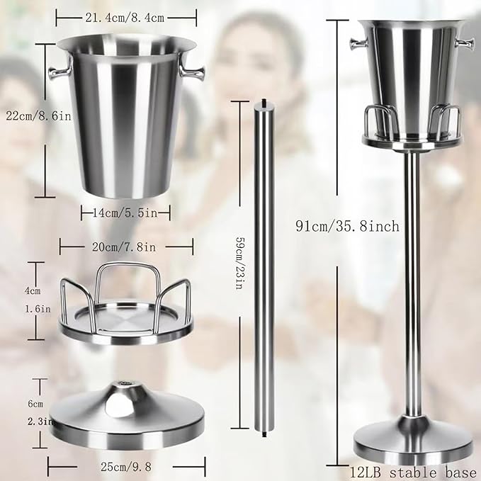 Ice Bucket with Stand Christmas Stainless Steel Standing Bucket Ice Cube Container, Wine Bucket on rack Gold Champagne Ice-Bucket for Wine Beer KTV Club Bar Bbq Party Wedding, 12lb 5L