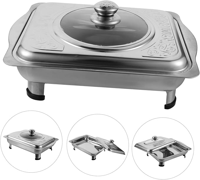 BESTOYARD Stainless Steel Dinner Plate Cookie Tray with Lid Dish Food Heating Trays Buffet Outdoor Serving Tray with Lid Cold Fancy Reusable Strainless Platter with Lid Rectangular Silver