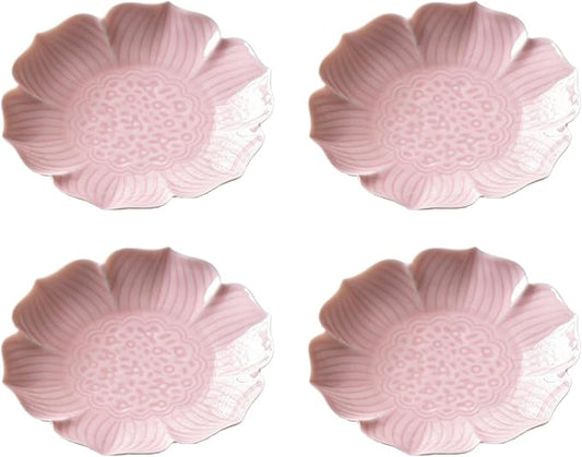 Gaolinci Zen Ceramic Lotus Shaped Appetizer and Dessert Plates (Set of 4)