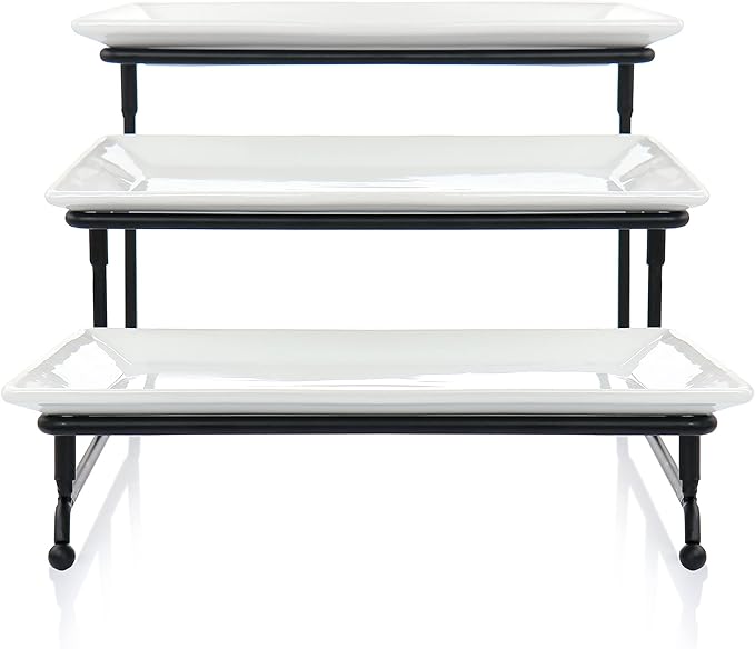 Elama Ceramic Stoneware Condiment Appetizer Set, 4 Piece, 3 Tier Porcelain and Metal 4 (Pack of 5)