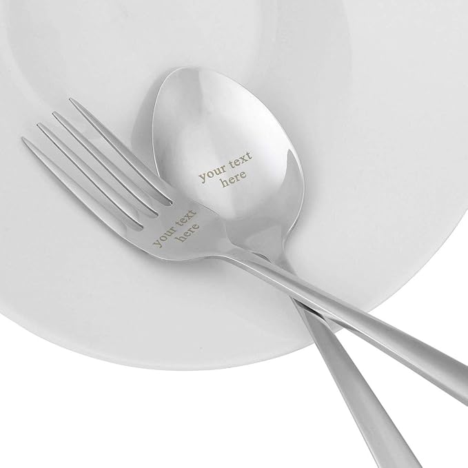 Personalized Flatware Set, Yoption Stainless Steel Customized Engraved Spoon and Fork Kit with Gift Box, Unique Lover Gift (Customized Spoon & Fork, 2)