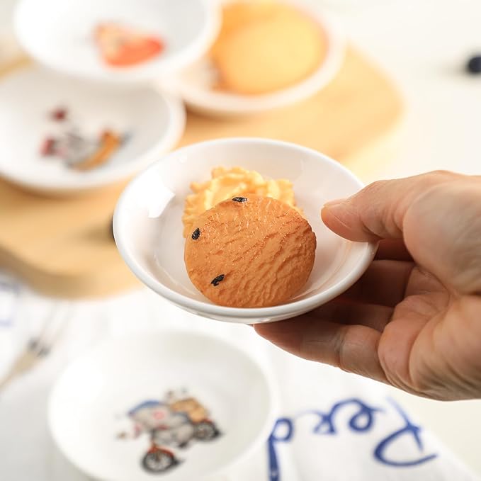 SOCOSY Super Cute Cartoon Animals Ceramic Sauce Dishes, Seasoning Dishes, Little Cat Dog Bird Feeding Bowls, Sushi Soy Dipping Bowls, Appetizer Plates, Dessert Plates-Busy Hamster-3.5 Inch